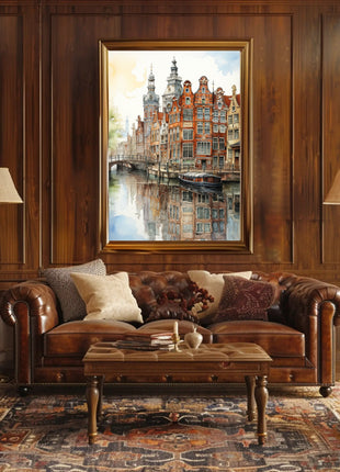 Amsterdam Canal Cityscape Watercolor Travel Poster