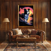 Fetching Border Collie Scenic Sunrise Dog Breed Poster