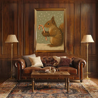 Winter Squirrel with Candy Cane Poster