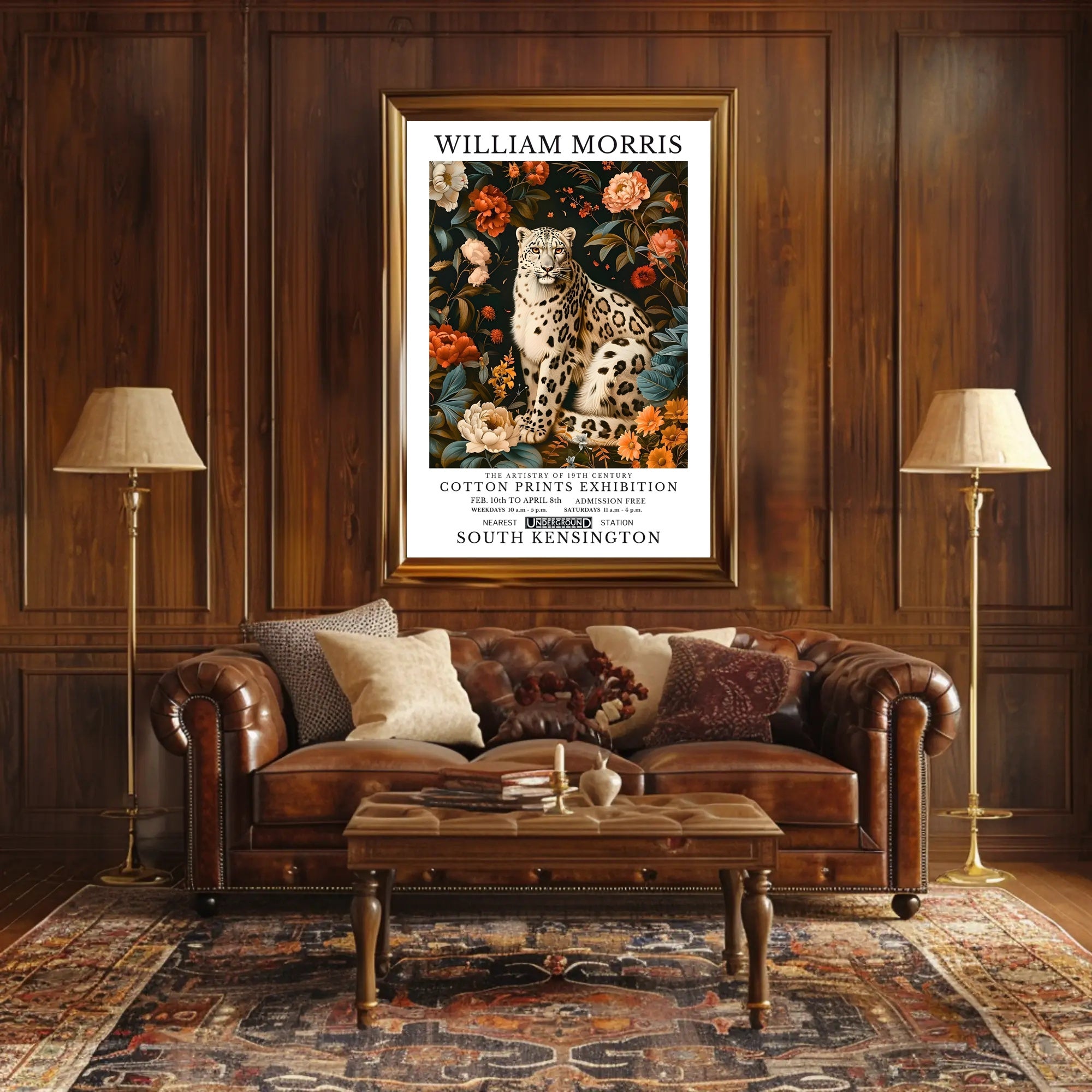 Majestic Leopard Floral William Morris Artistic Poster