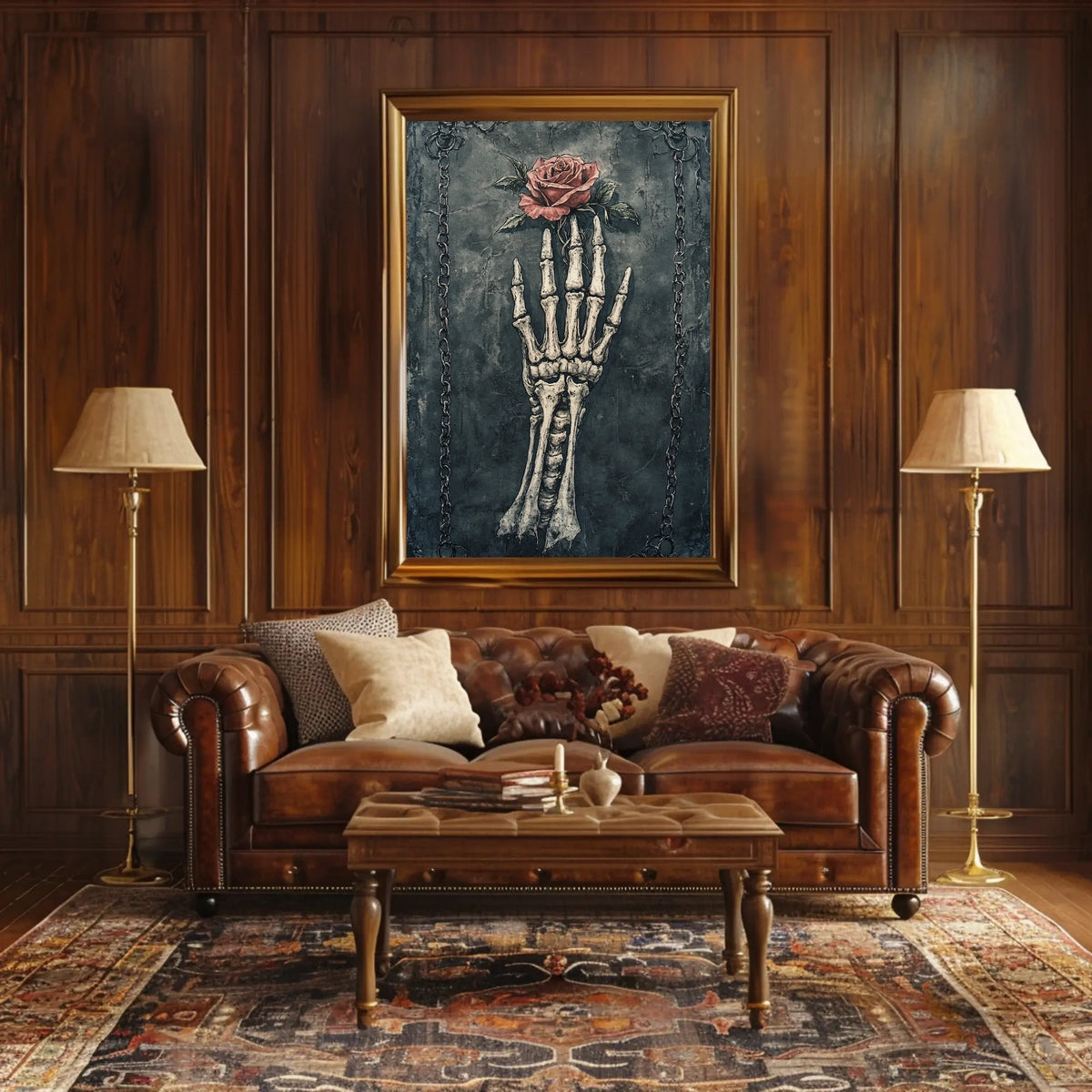 Skeletal Hand and Rose Gothic Artwork Poster