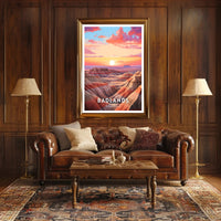 Badlands Sunset Travel Poster Vintage National Park
