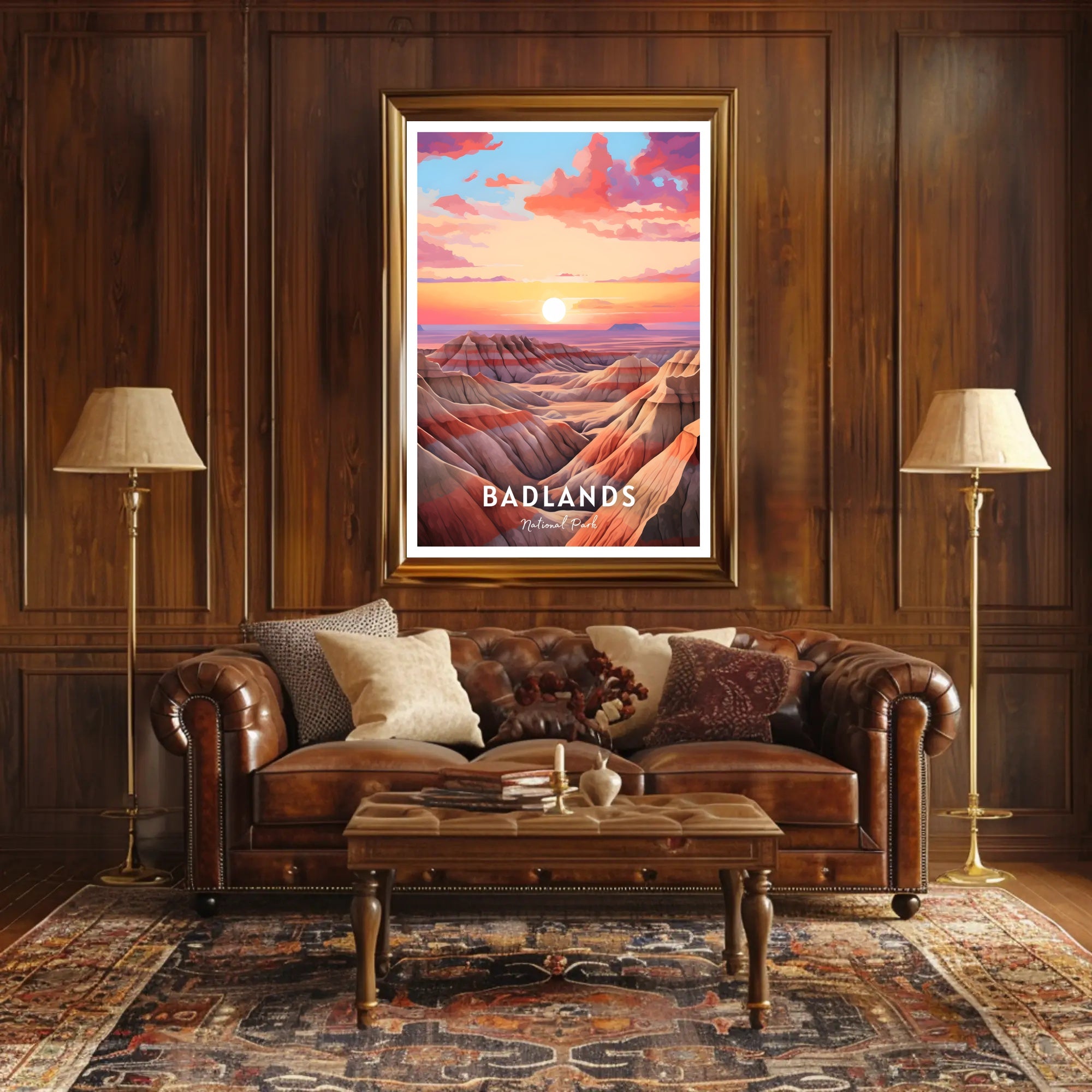 Badlands Sunset Travel Poster Vintage National Park