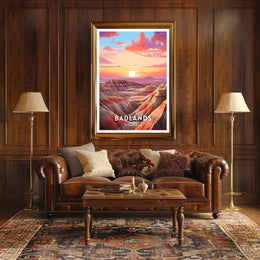 Badlands Sunset Travel Poster Vintage National Park