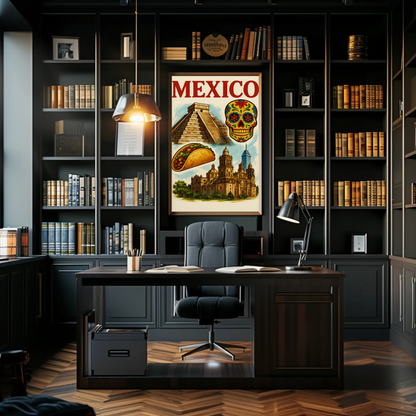 Mexico Pyramid Taco Skull Cathedral Culture Poster