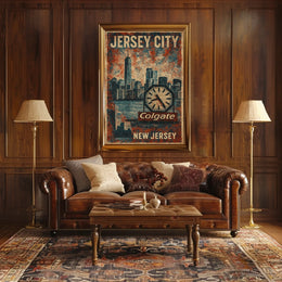 Jersey City Colgate Clock Urban Cityscape Art Deco Retro Eighties Heritage Nostalgic Decor Poster