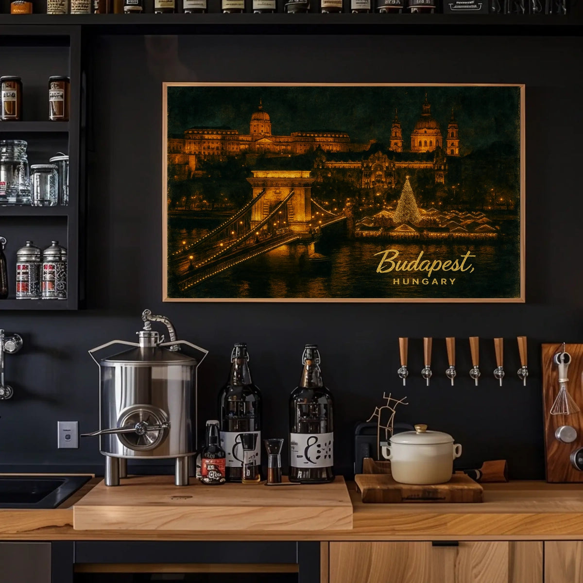 Budapest at Night Poster