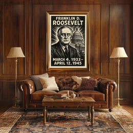 Franklin D. Roosevelt 32nd President of the United States B & W Comic Sketch Poster