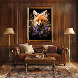 Fox Portrait with Vibrant Floral Surroundings