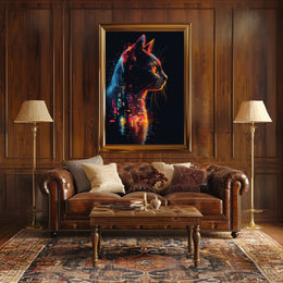 Neon Cat in Futuristic Cityscape Poster