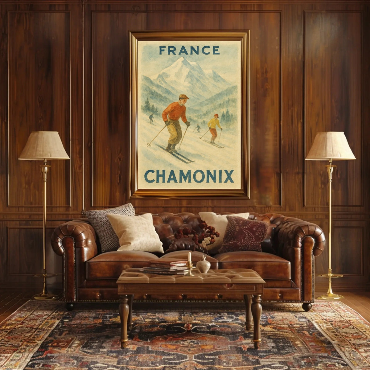 Chamonix Skiing Adventure Vintage Travel Poster