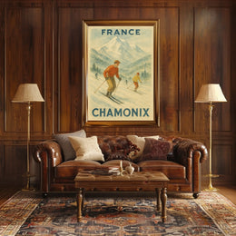 Chamonix Skiing Adventure Vintage Travel Poster
