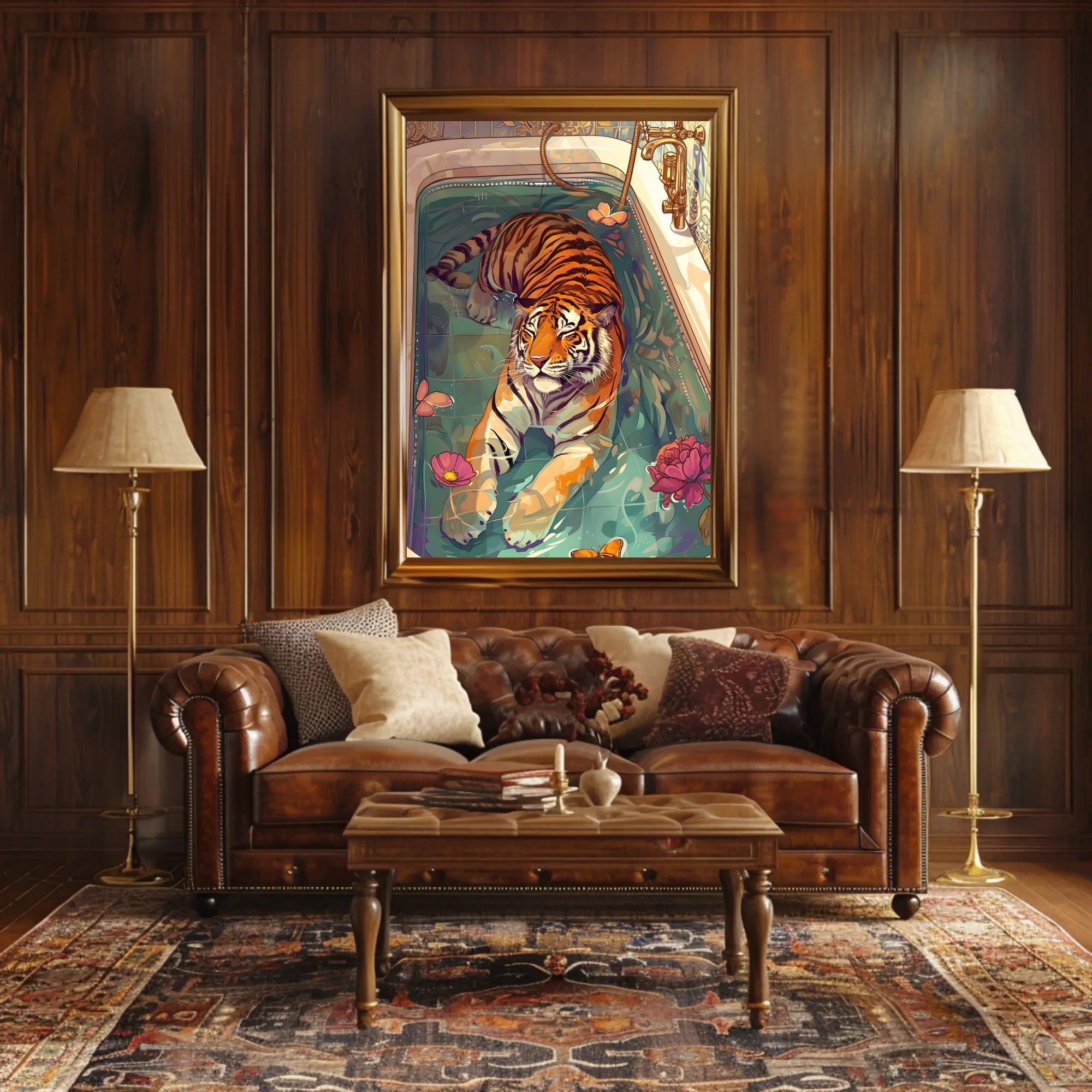 Serene Tiger in Bathtub Animal Poster PosterGoat