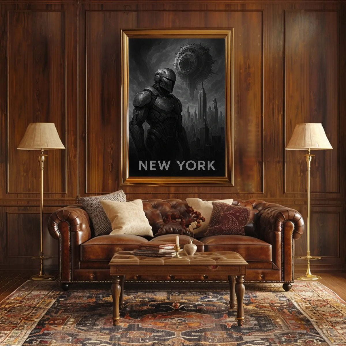 Futuristic New York City Poster Neon Cityscape Wall Art