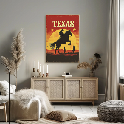 Texas Vintage Poster - Cowboy Sunset