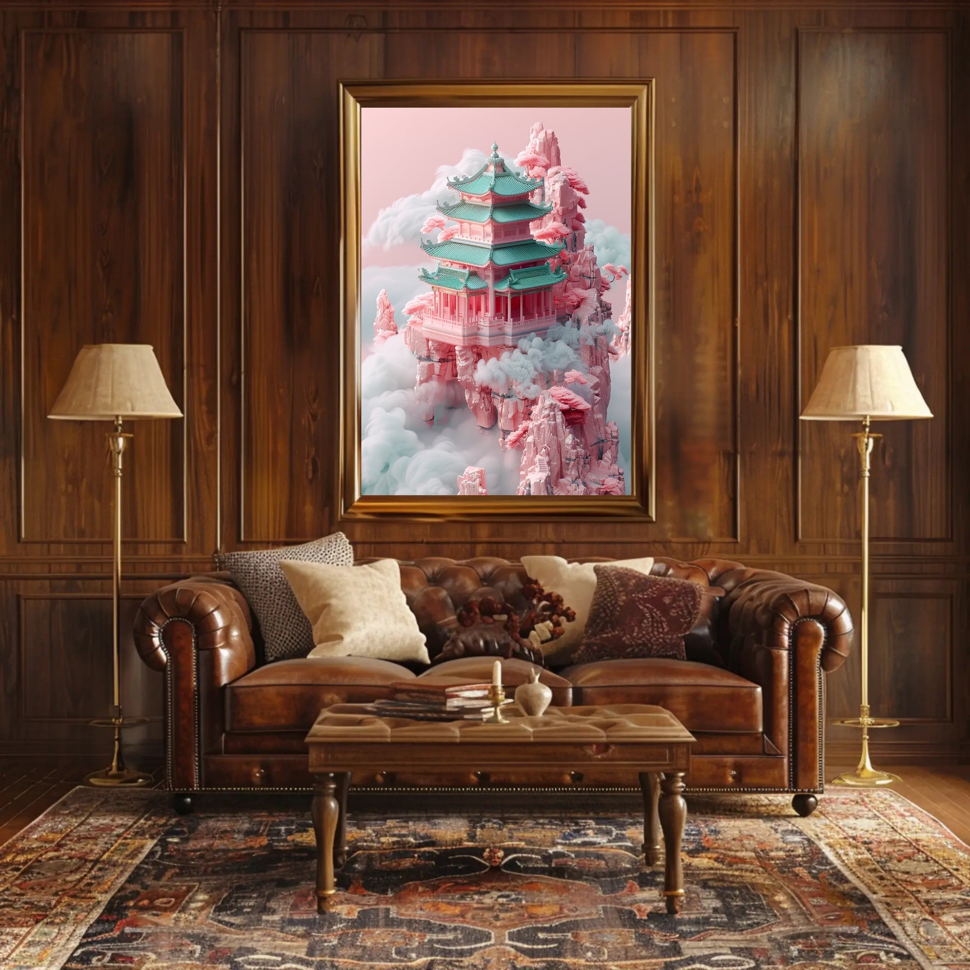 Floating Pagoda In The Clouds Poster PosterGoat