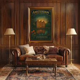 Amsterdam Historical Journey Tulips Windmill Canal Houses Poster