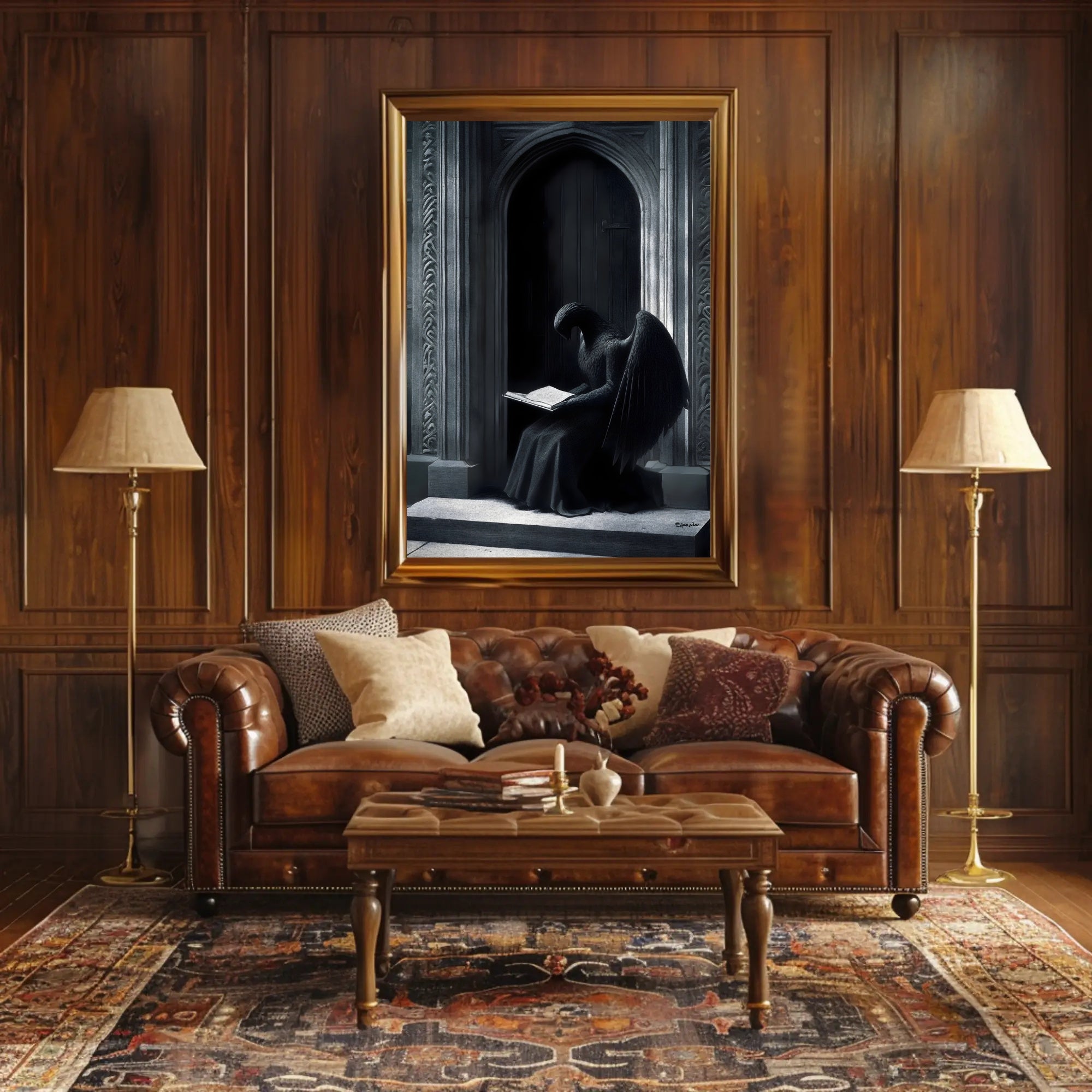 Enigmatic Angelic Creature in Gothic Fantasy Poster PosterGoat