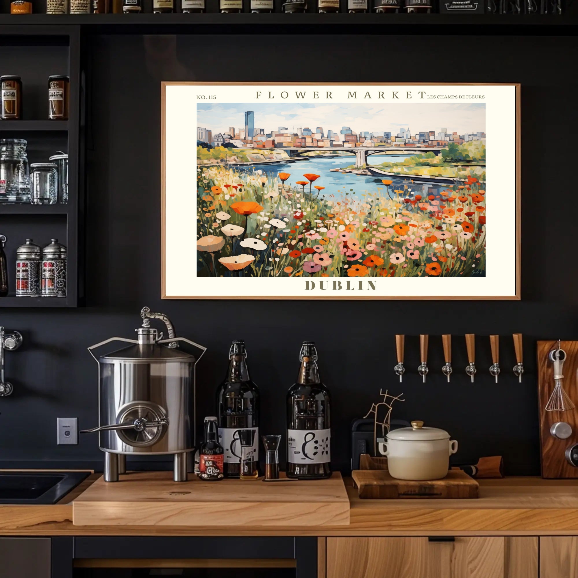 Vibrant Dublin Flower Market Impressionistic Urban or Cityscape Poster