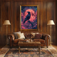 Mystical Raven Under Blood Moon Art Print Poster PosterGoat