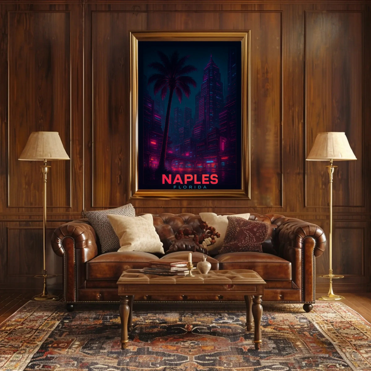 Naples Florida Neon Night Art Poster