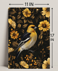 Elegant Yellow Bird Perched Among Flowers Animal Poster