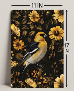 Elegant Yellow Bird Perched Among Flowers Animal Poster