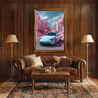 Futuristic Drive in a Surreal Landscape Poster PosterGoat