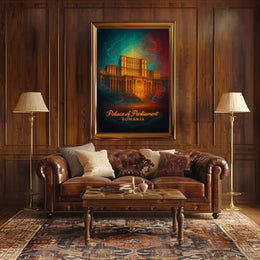 Palace Of Parliament Poster Romania Vintage Travel Art