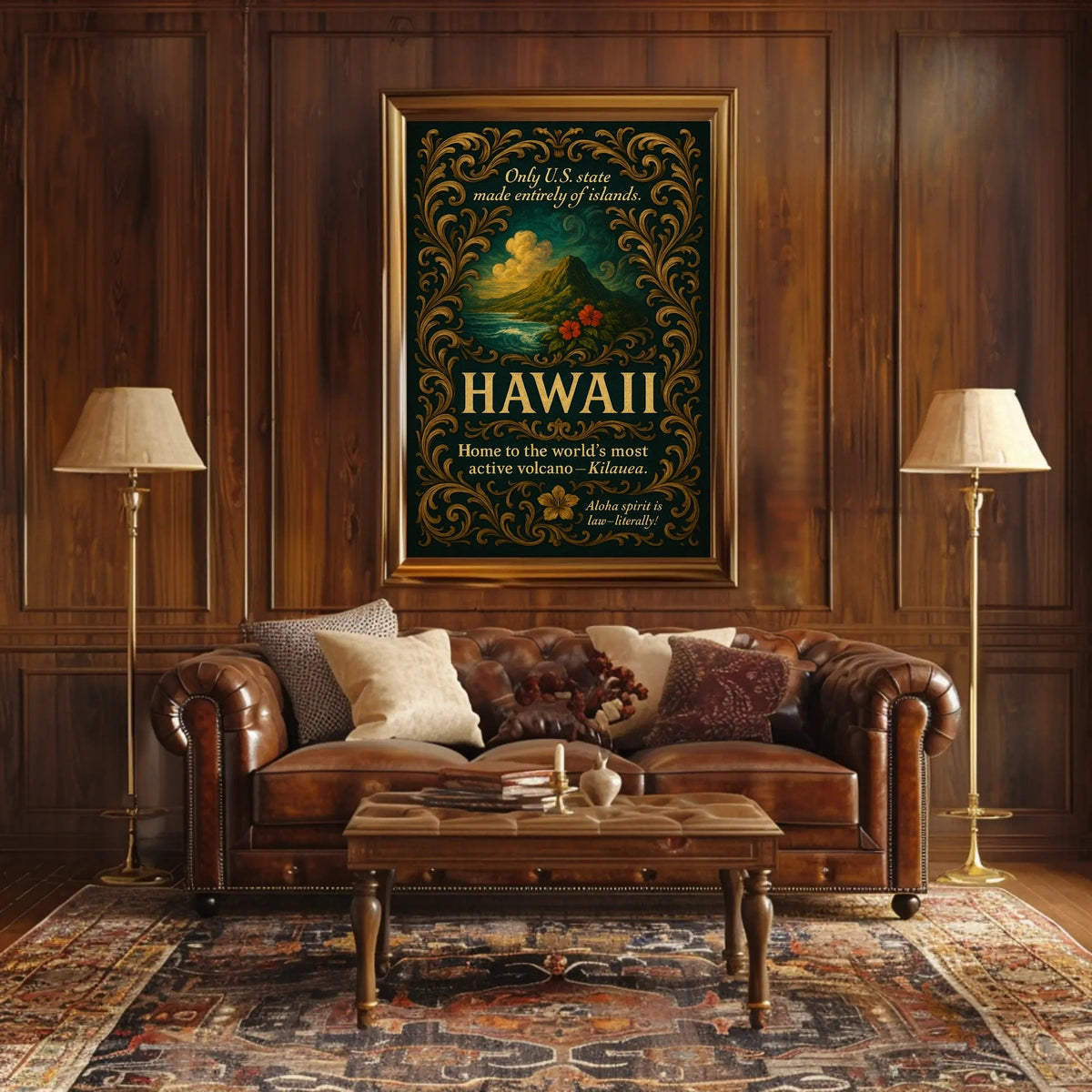 Hawaii Vintage Poster: Scenic Mountains and Ocean View