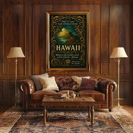 Hawaii Vintage Poster: Scenic Mountains and Ocean View