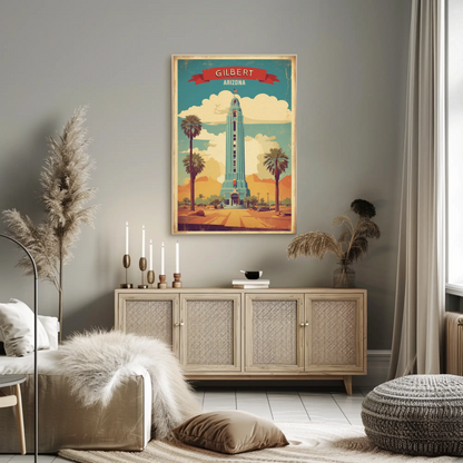 Gilbert Arizona Blue Tower Palm Desert Vintage Travel Poster
