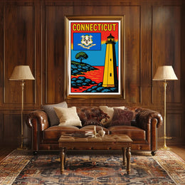 Connecticut Lighthouse and State Emblem Poster PosterGoat