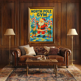 Santa Claus at North Pole Gym Fantasy or Mythology Poster