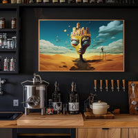 Surreal Desert Landscape with Whimsical Architecture Poster