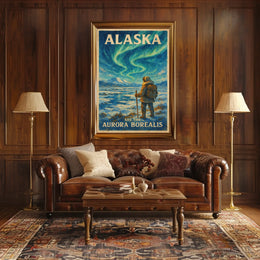 Alaska Adventure Northern Lights Travel Poster