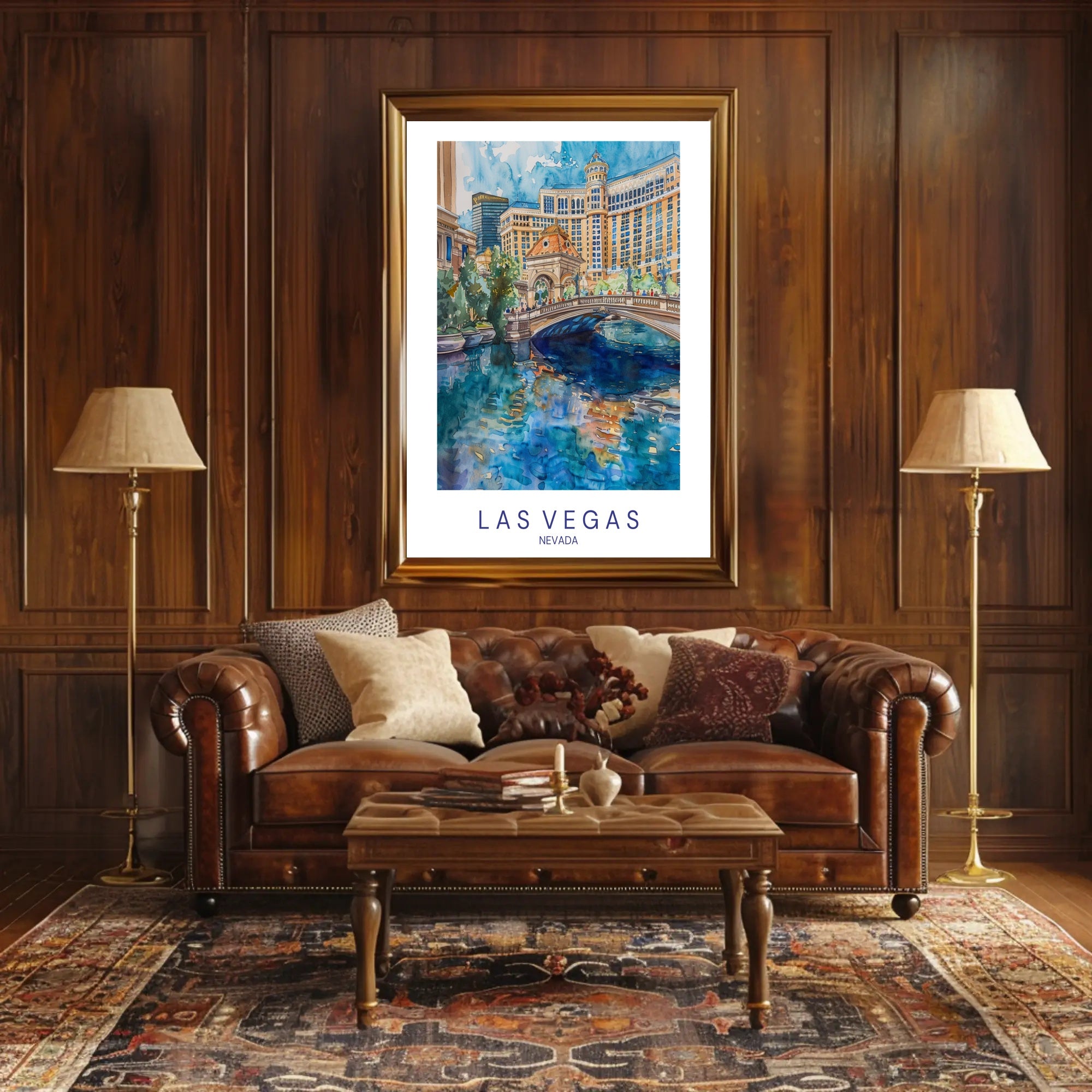 Vibrant Las Vegas Cityscape Watercolor Travel Poster PosterGoat