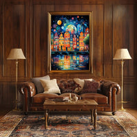 Amsterdam Canal Night Art Print: Abstract, Artistic Poster
