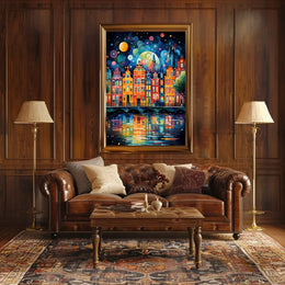 Amsterdam Canal Night Art Print: Abstract, Artistic Poster