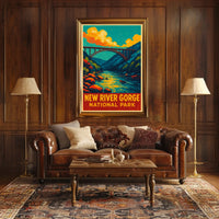 New River Gorge Vintage Travel Adventure Poster