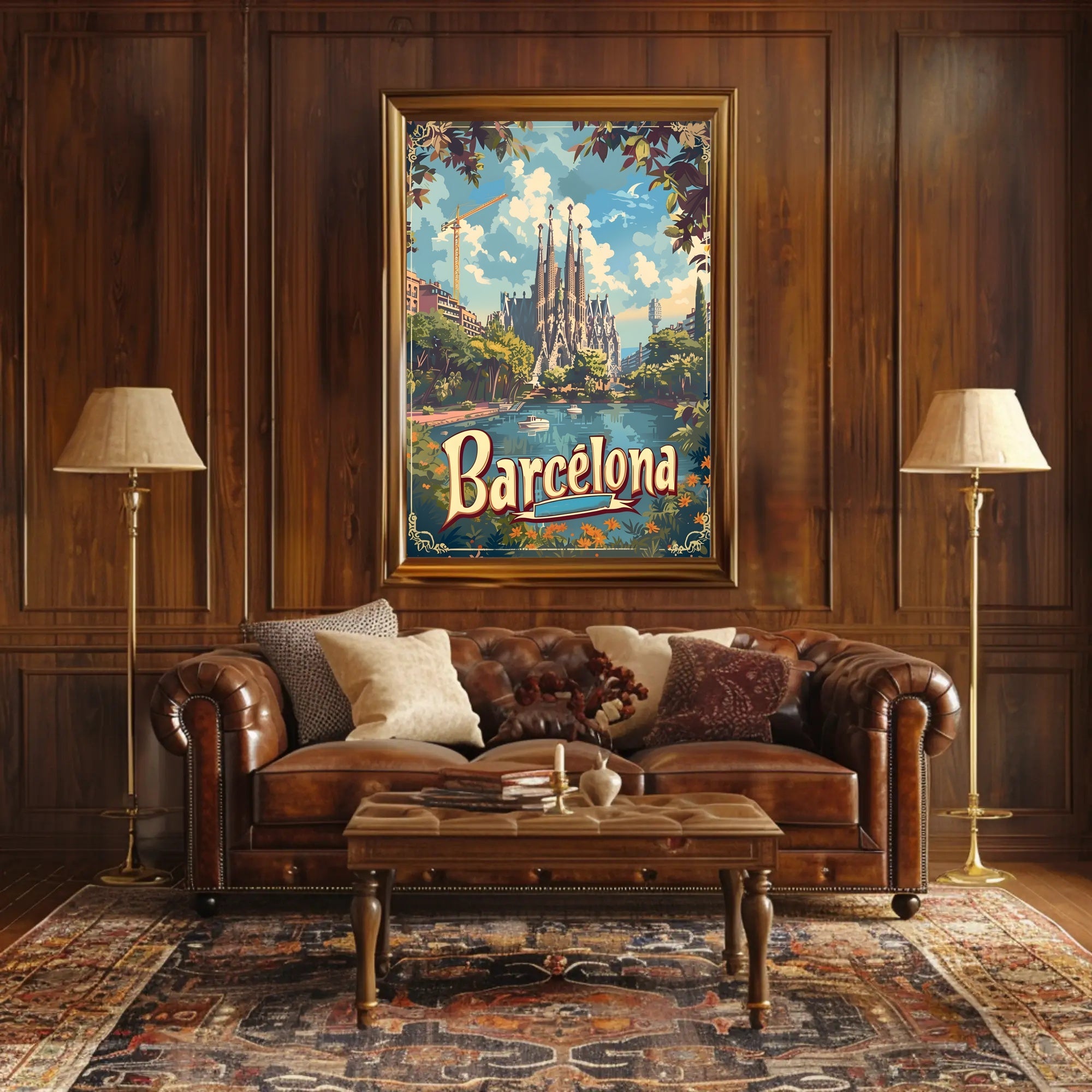 Barcelona Travel Poster with Sagrada Familia and Sunlit Scene