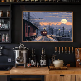 Vintage Winter Train Station Nostalgia Art Print