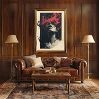 Intense Surreal Red Abstract Face Art Poster