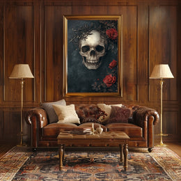 Skull and Roses Gothic Art Print Abstract Poster