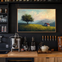 Serene Countryside Landscape with Cottage and Tree