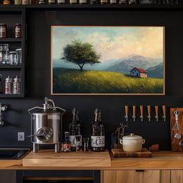 Serene Countryside Landscape with Cottage and Tree