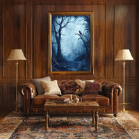 Eerie Dark Forest Scene Artistic Poster