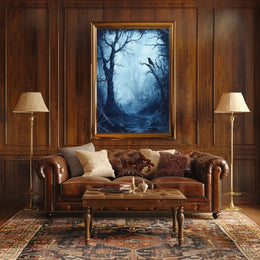 Eerie Dark Forest Scene Artistic Poster