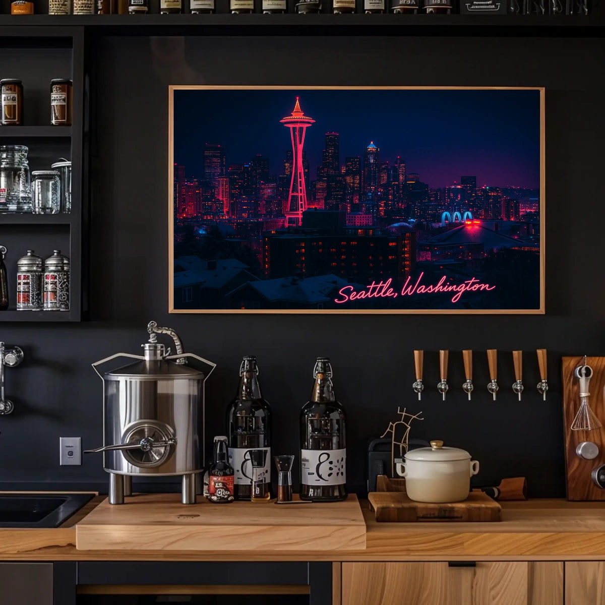 Neon Night in Seattle Poster