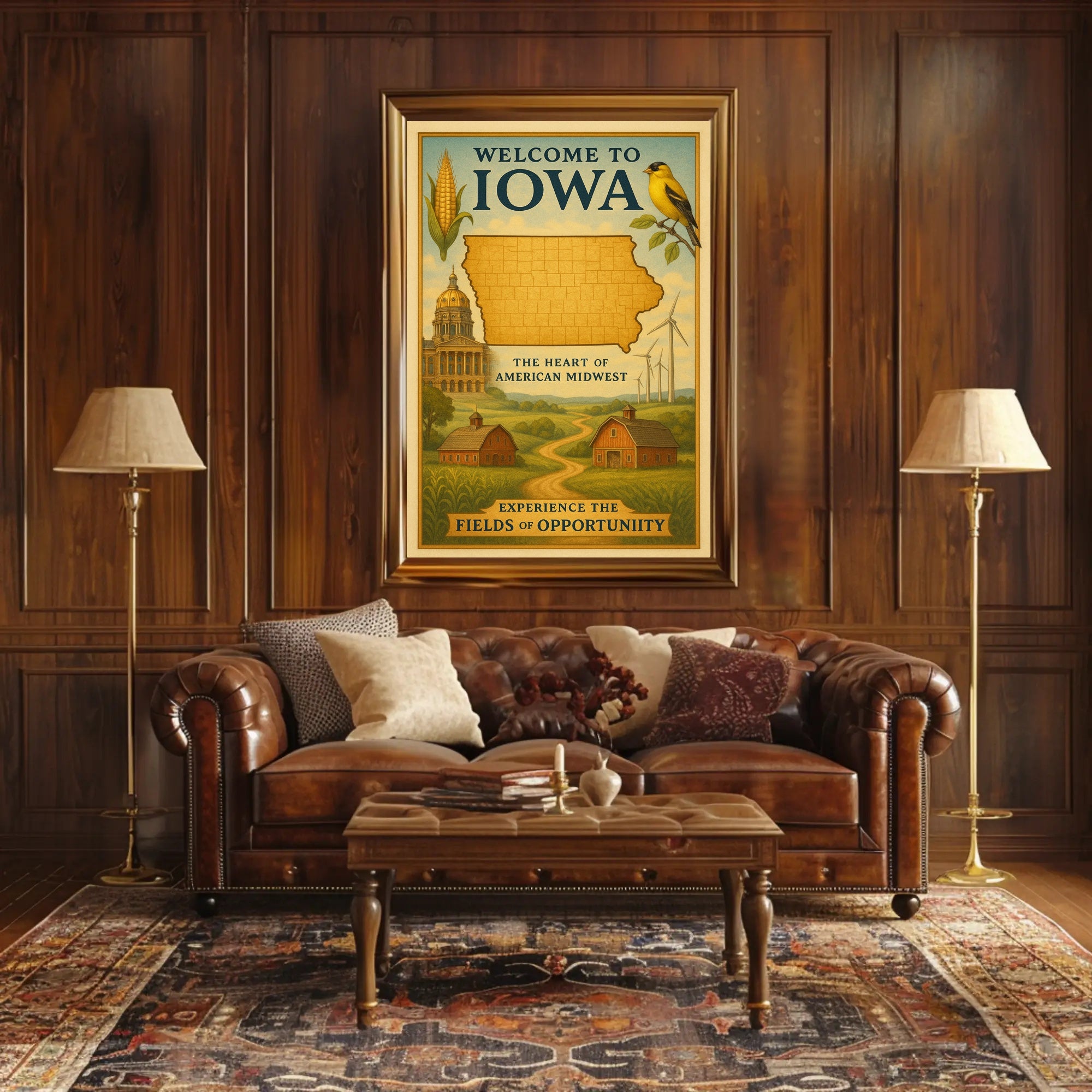 Iowa Heart of the Midwest Vintage Travel Poster